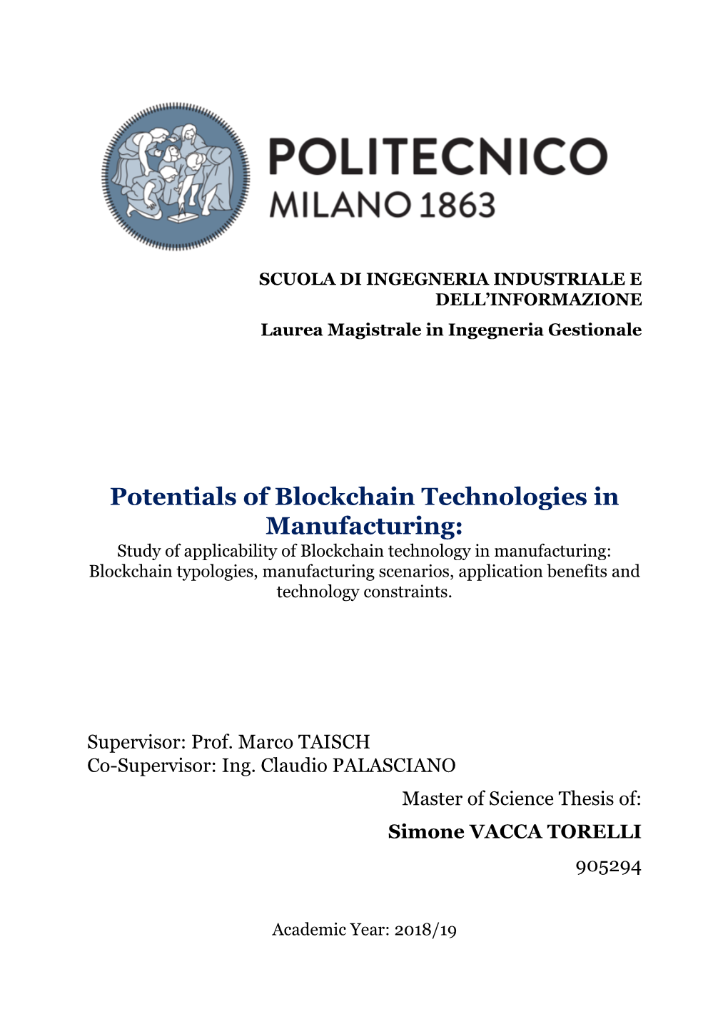 Potentials of Blockchain Technologies in Manufacturing