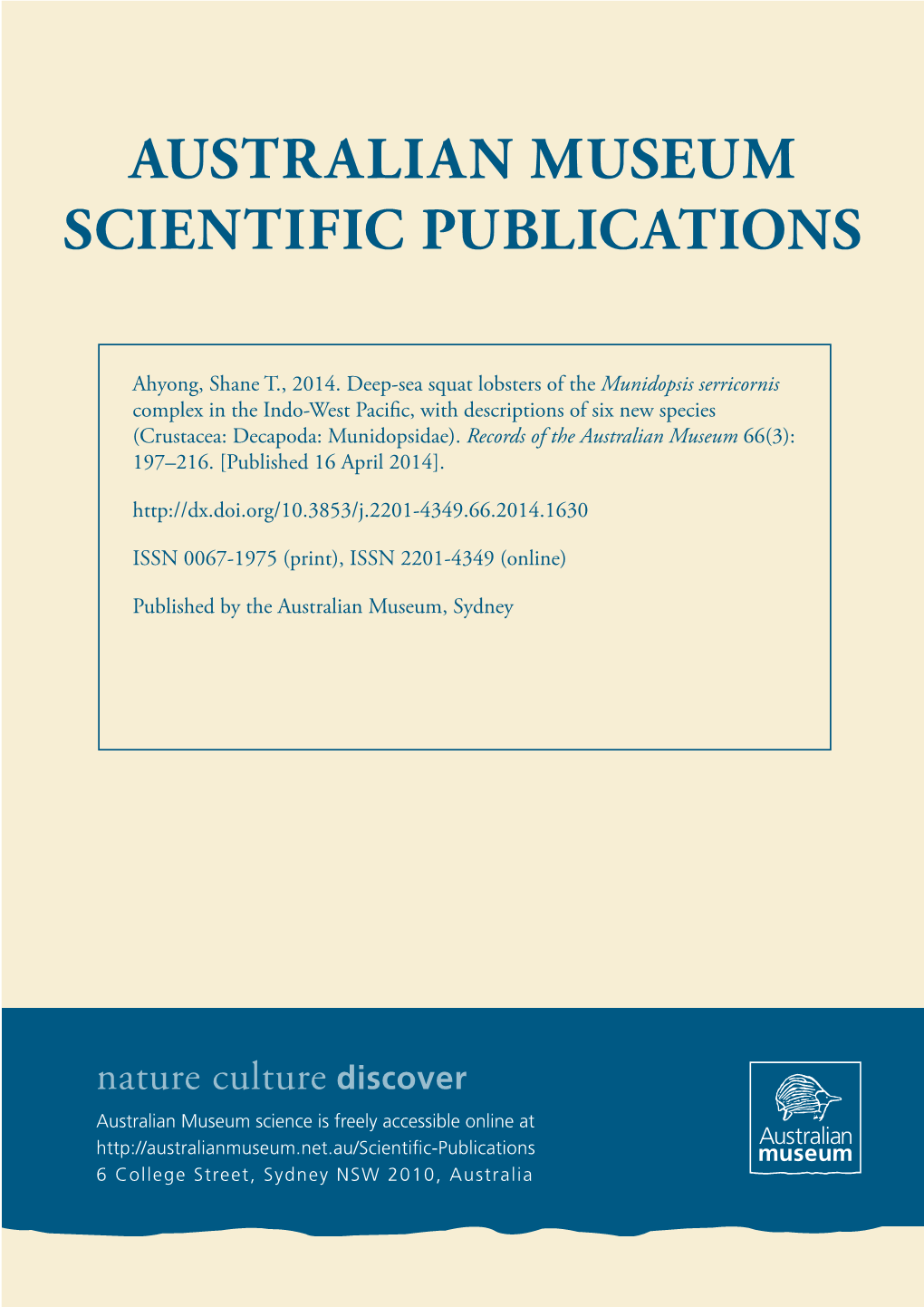 Australian Museum Scientific Publications