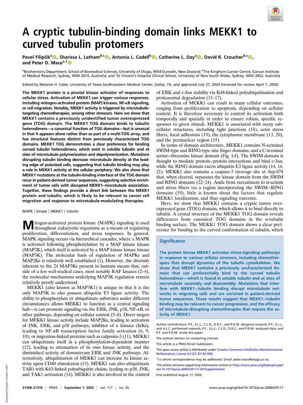 A Cryptic Tubulin-Binding Domain Links MEKK1 to Curved Tubulin Protomers