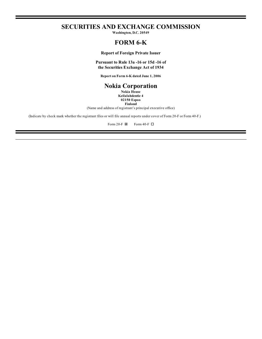 Securities and Exchange Commission Form 6