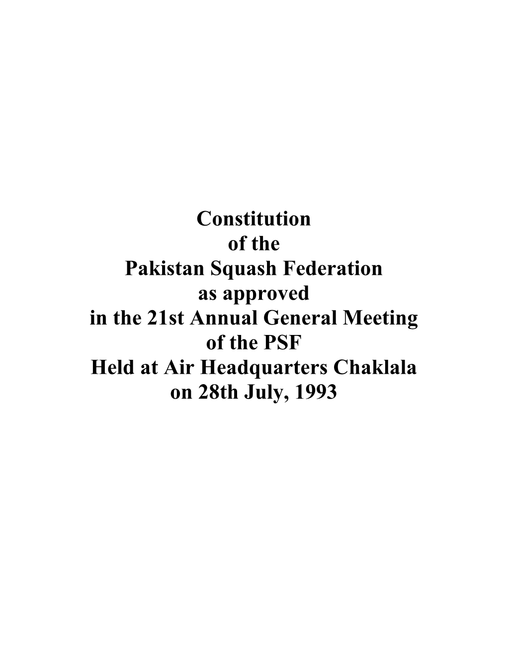 Constitution of the Pakistan Squash