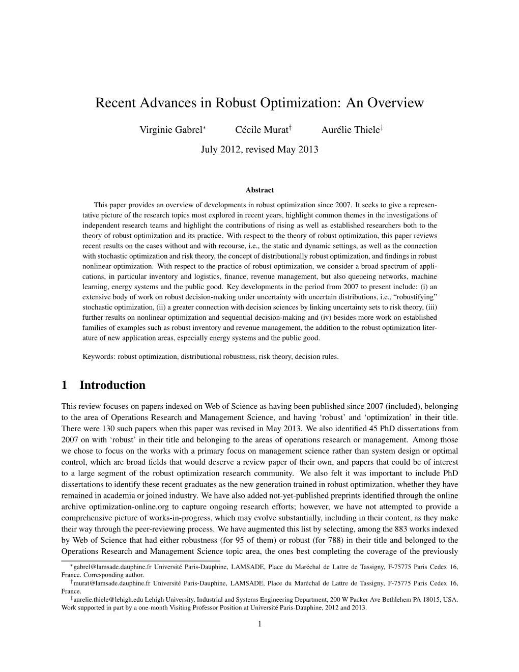 Recent Advances in Robust Optimization: an Overview