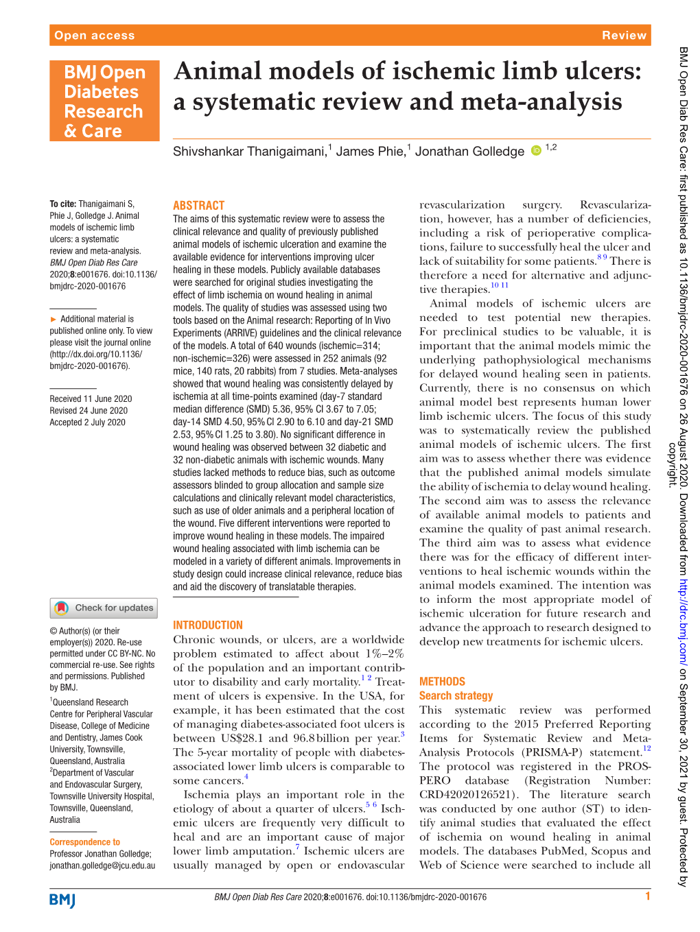 Animal Models of Ischemic Limb Ulcers: a Systematic Review and Meta-­Analysis