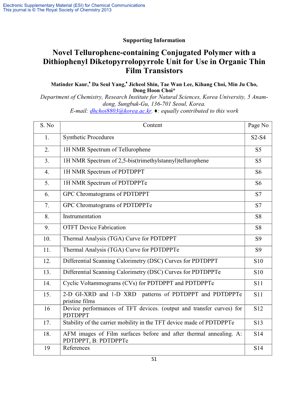 Novel Tellurophene-Containing Conjugated Polymer with a Dithiophenyl Diketopyrrolopyrrole Unit for Use in Organic Thin Film Transistors