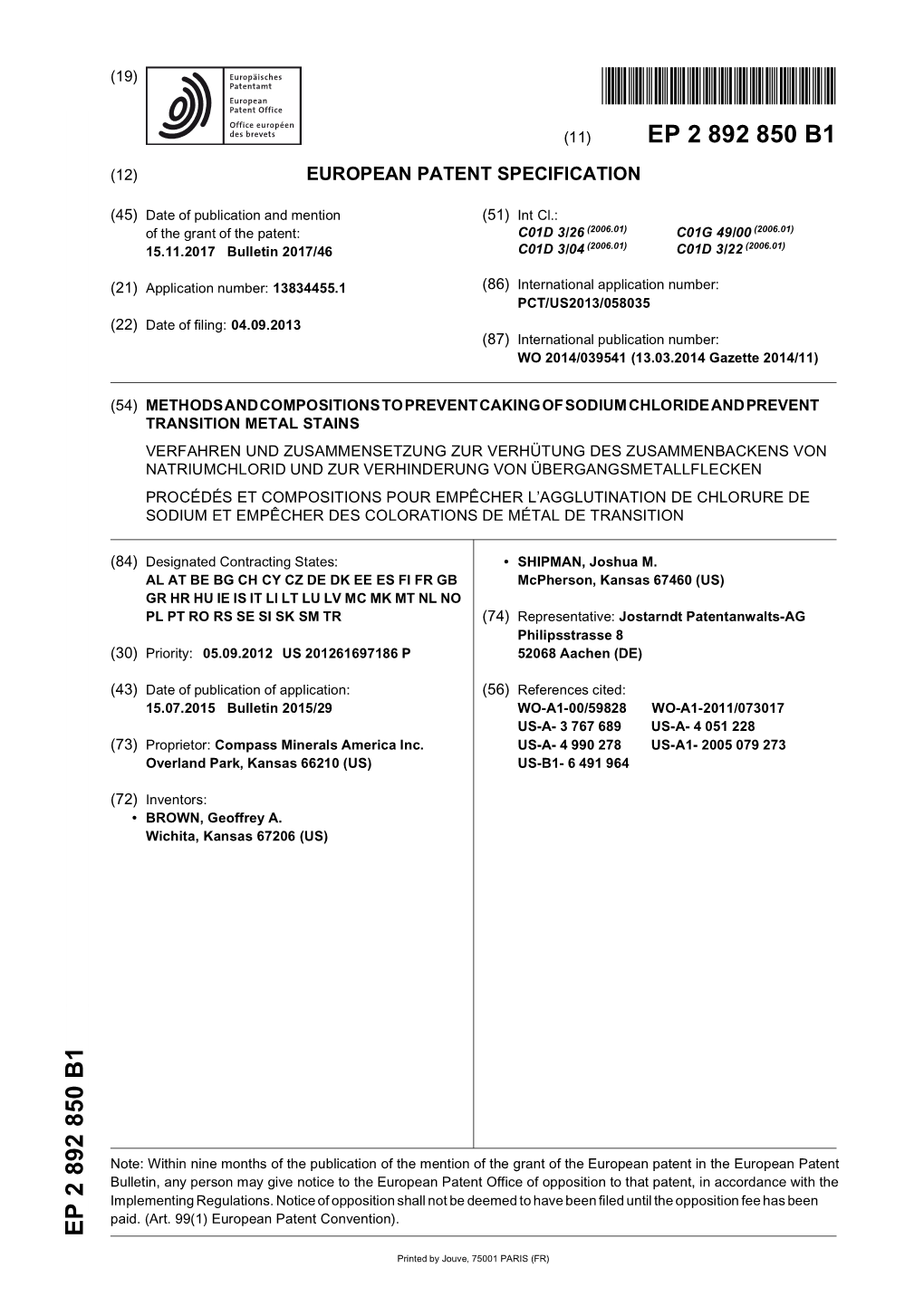 Methods and Compositions to Prevent Caking of Sodium