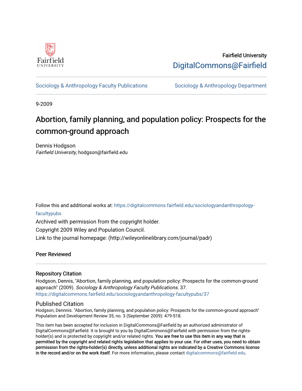 Abortion, Family Planning, and Population Policy: Prospects for the Common-Ground Approach