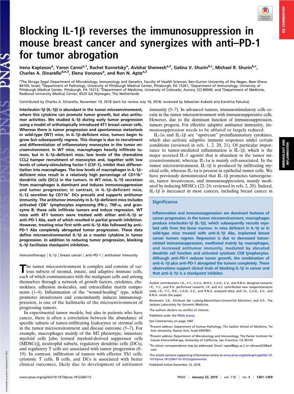 Blocking IL-1Β Reverses the Immunosuppression in Mouse