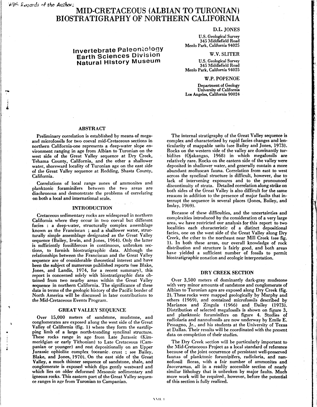 Mid-Cretaceous (Albian to Turonian) Biostratigraphy of Northern California D.L