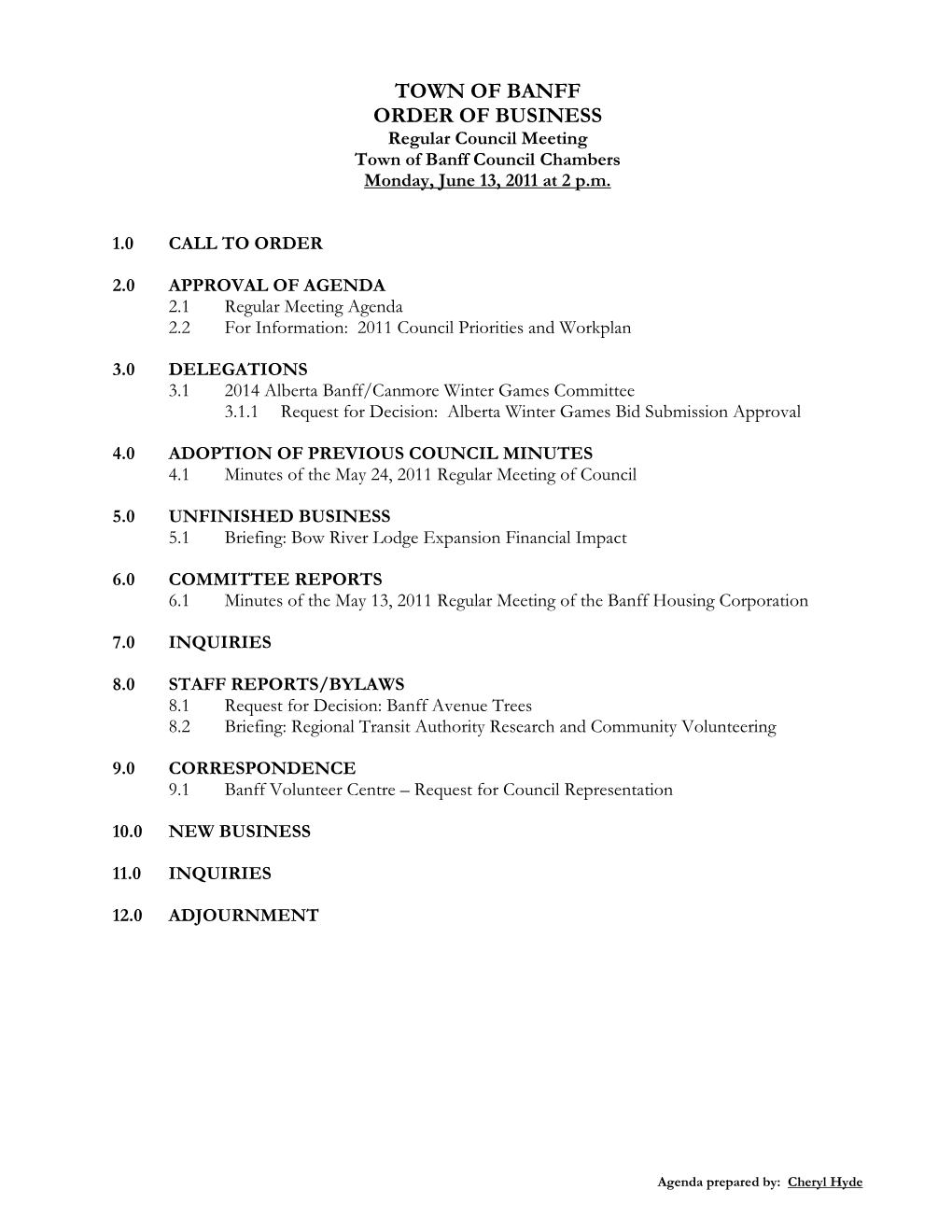 Council Agenda 2011-06-13