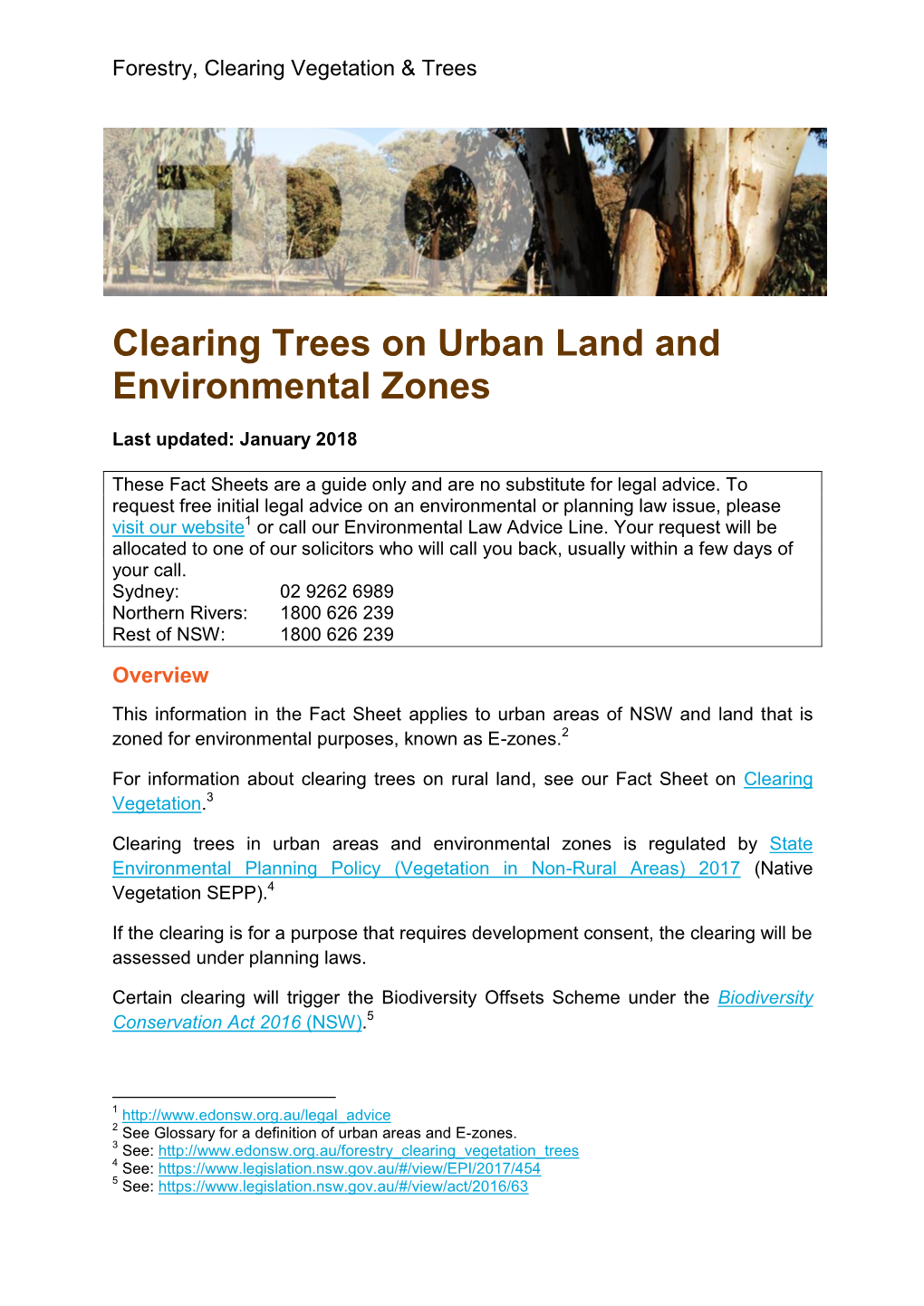 Clearing Trees on Urban Land and Environmental Zones