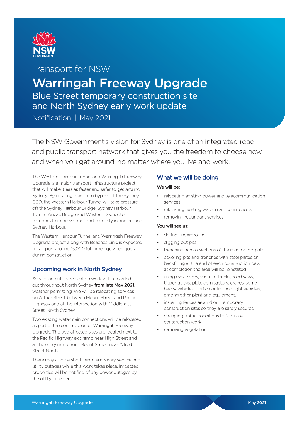 Warringah Freeway Upgrade Cammeray Early Work Update