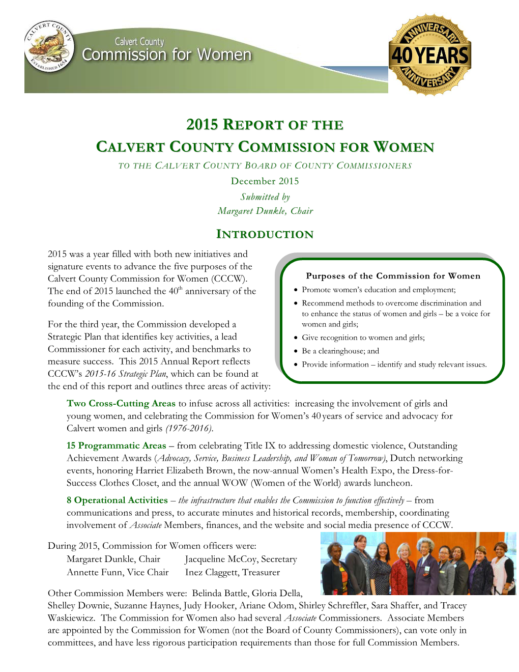 2015 Calvert County Commission for Women Report