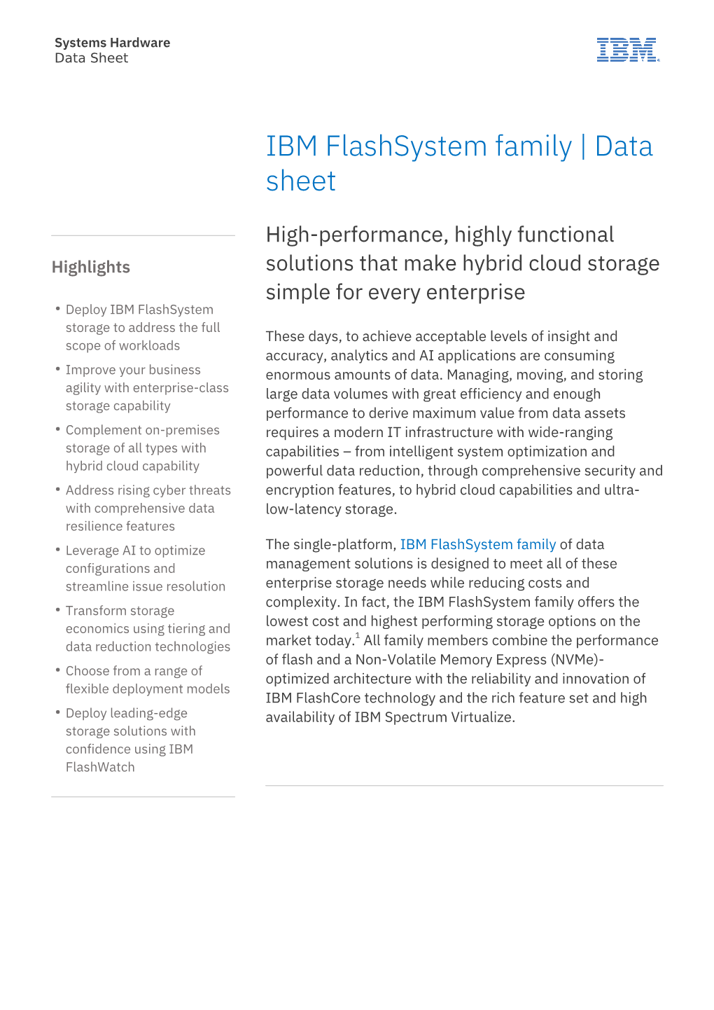 IBM Flashsystem Family | Data Sheet