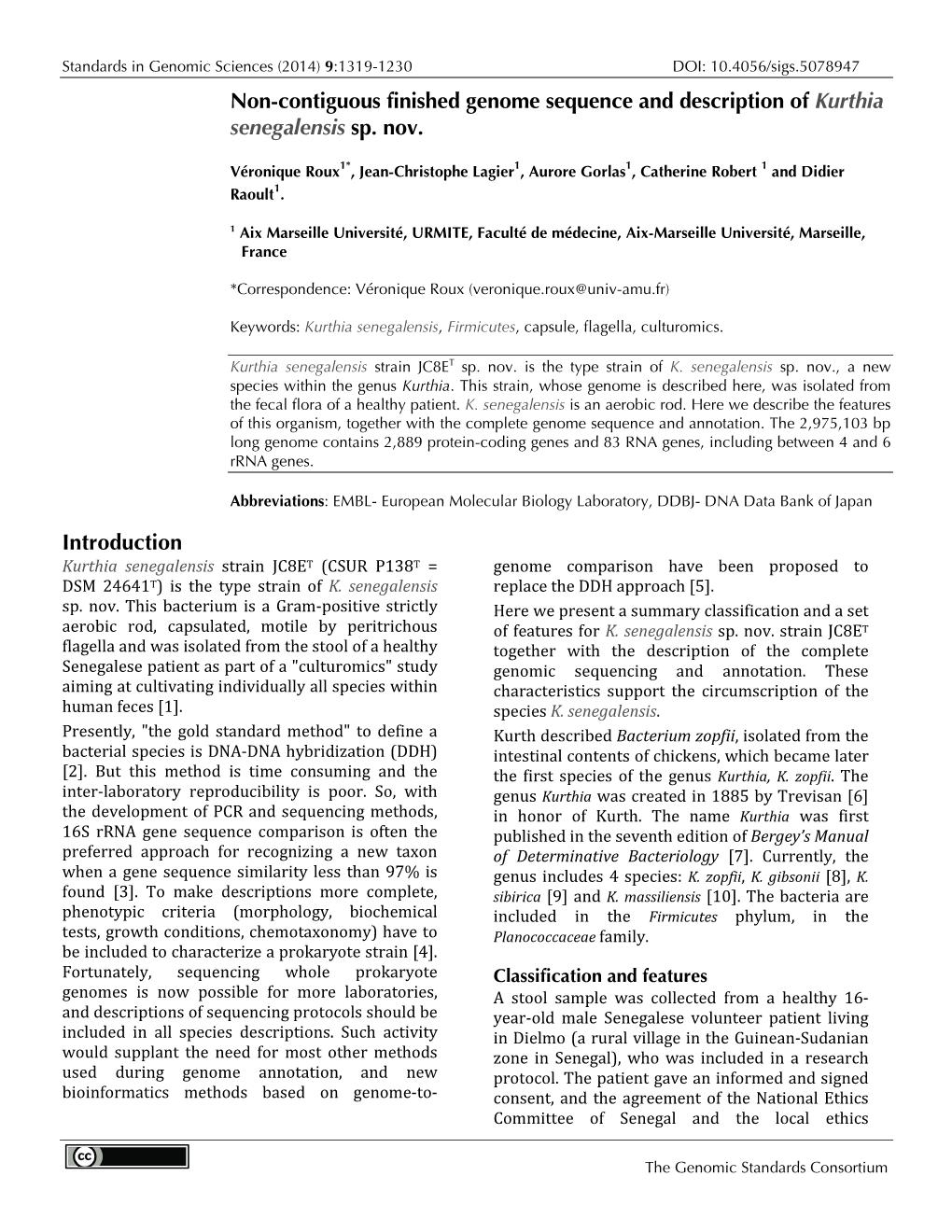 Non-Contiguous Finished Genome Sequence and Description of Kurthia Senegalensis Sp