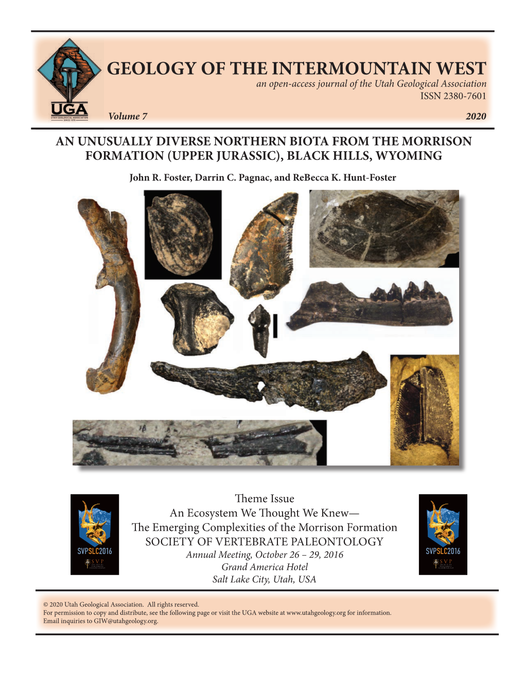 GEOLOGY of the INTERMOUNTAIN WEST an Open-Access Journal of the Utah Geological Association ISSN 2380-7601 Volume 7 2020