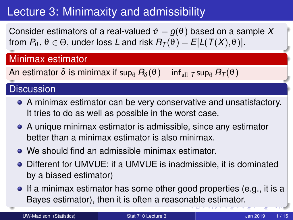 Stat 710: Mathematical Statistics Lecture 3