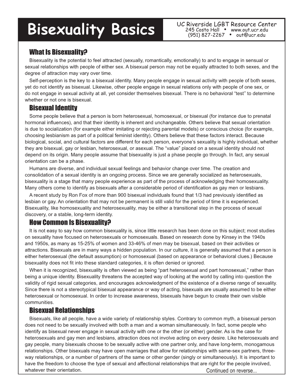 Bisexuality Basics (Pdf)