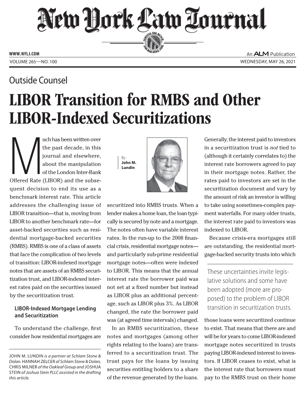 LIBOR Transition for RMBS and Other LIBOR-Indexed Securitizations