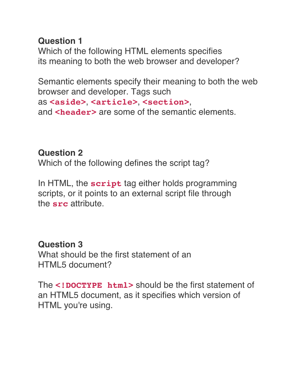 Question 1 Which of the Following HTML Elements Specifies Its