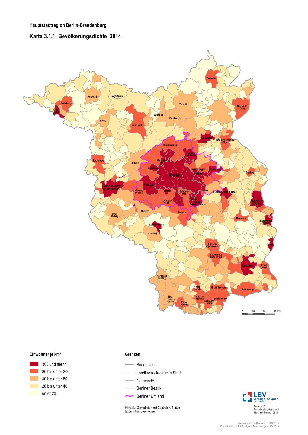 Karte 3.1.1: Bevölkerungsdichte 2014