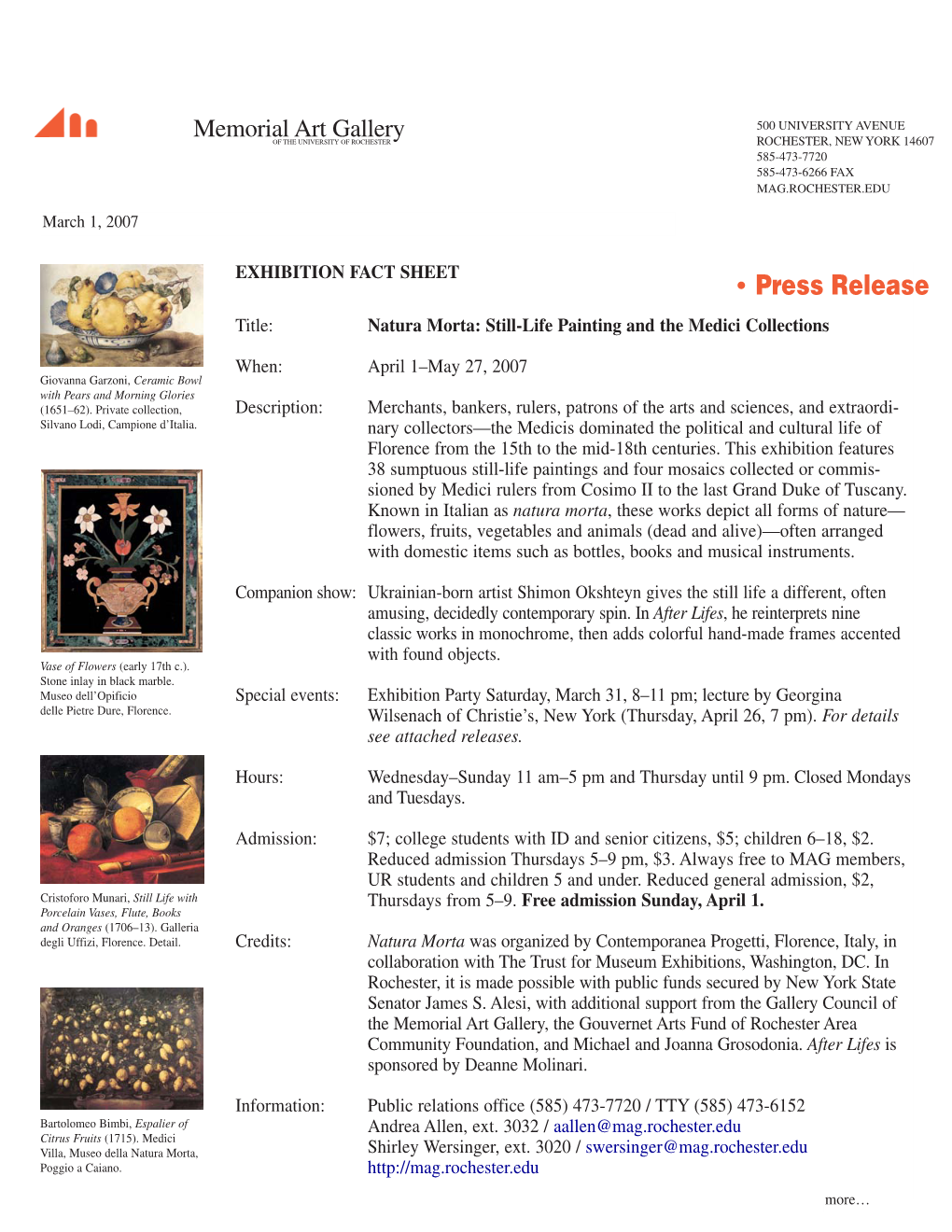 • Press Release Title: Natura Morta: Still-Life Painting and the Medici Collections