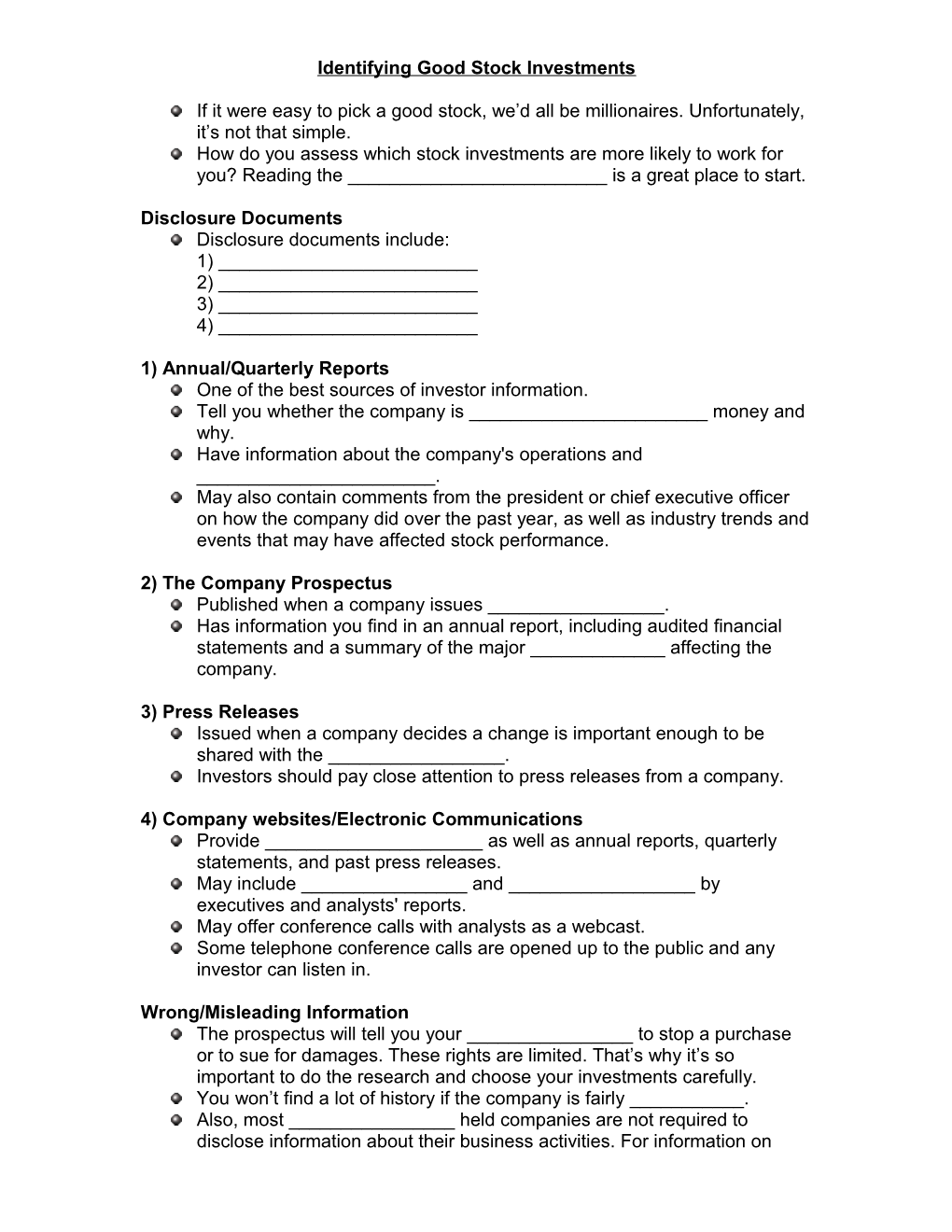 Identifying Good Stock Investments