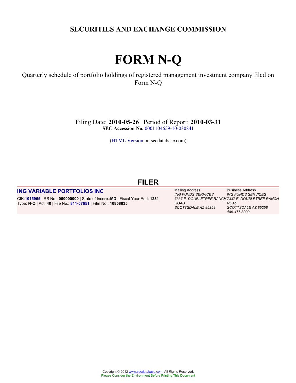 Form: NQ, Filing Date: 05/26/2010