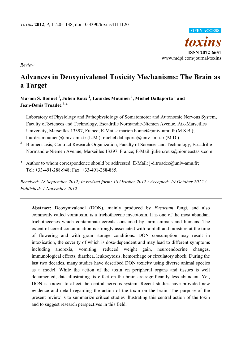 Advances in Deoxynivalenol Toxicity Mechanisms: the Brain As a Target