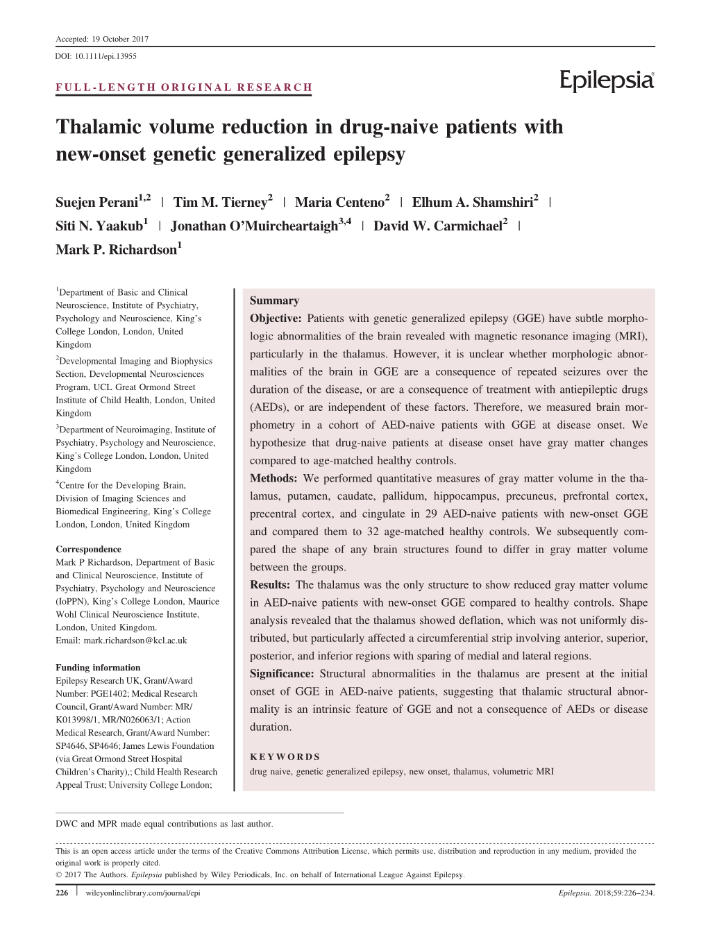 Onset Genetic Generalized Epilepsy