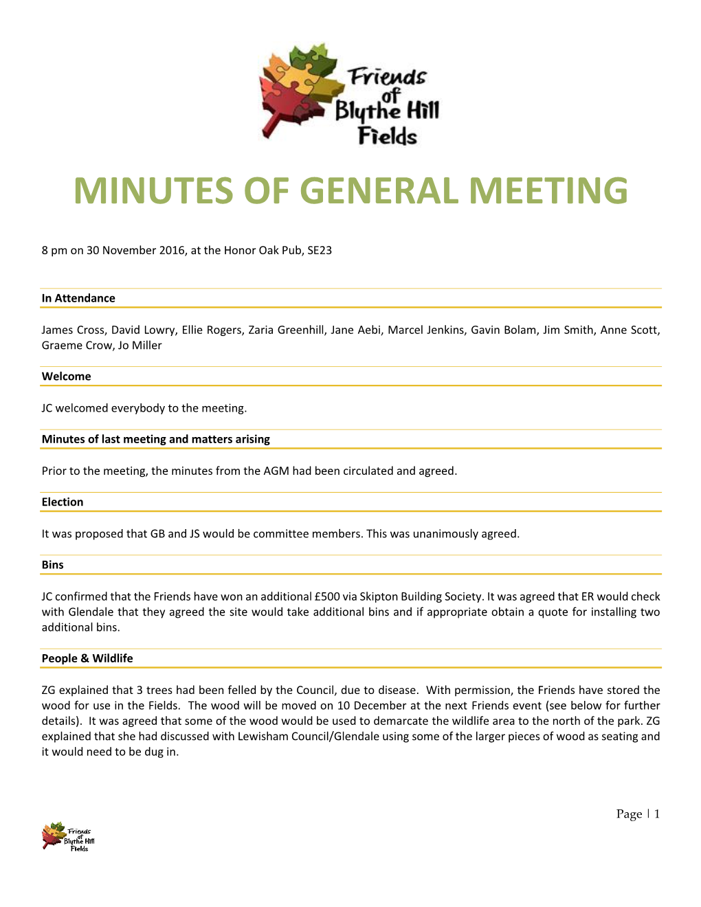 Minutes of General Meeting