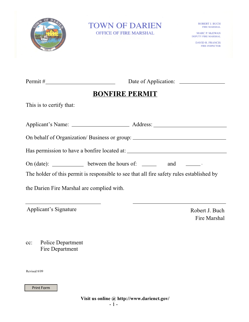 BONFIRE PERMIT This Is to Certify That