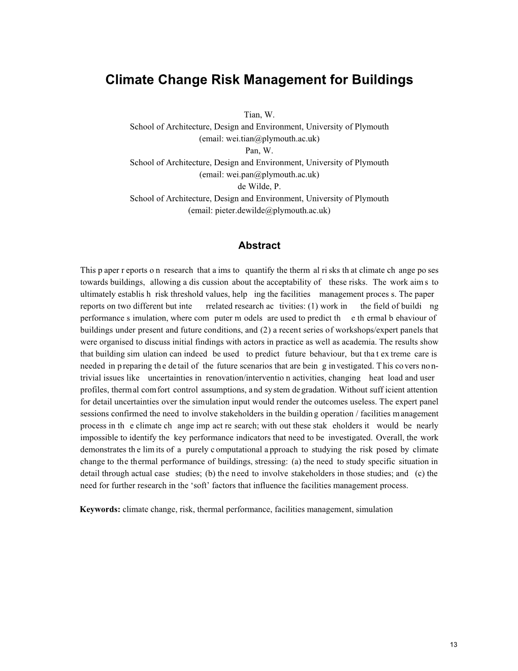 Climate Change Risk Management for Buildings