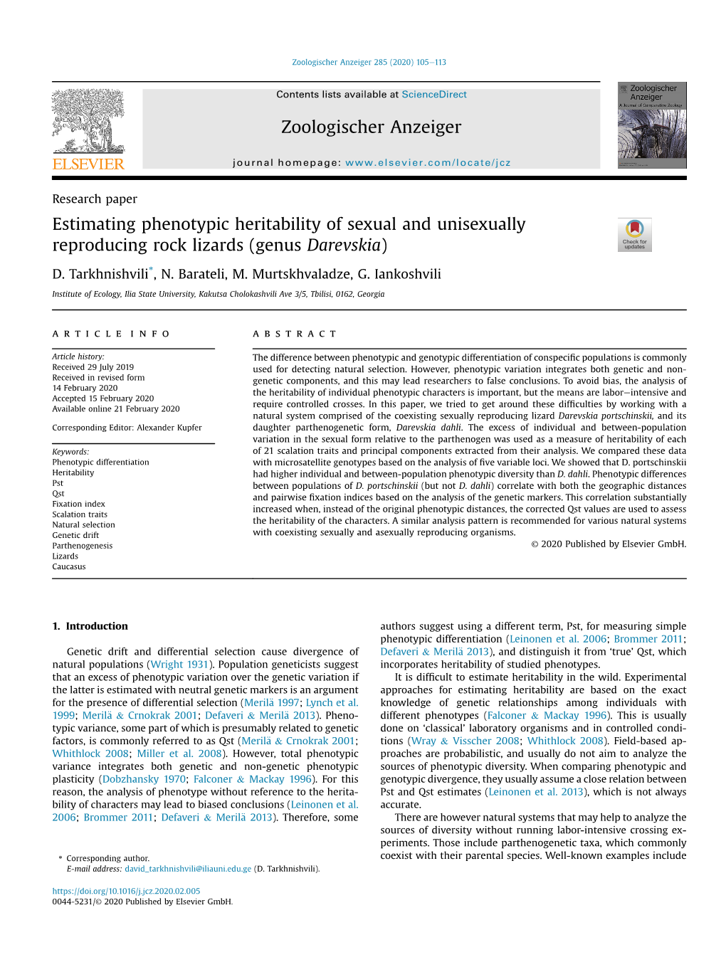 Estimating Phenotypic Heritability of Sexual and Unisexually Reproducing Rock Lizards (Genus Darevskia)