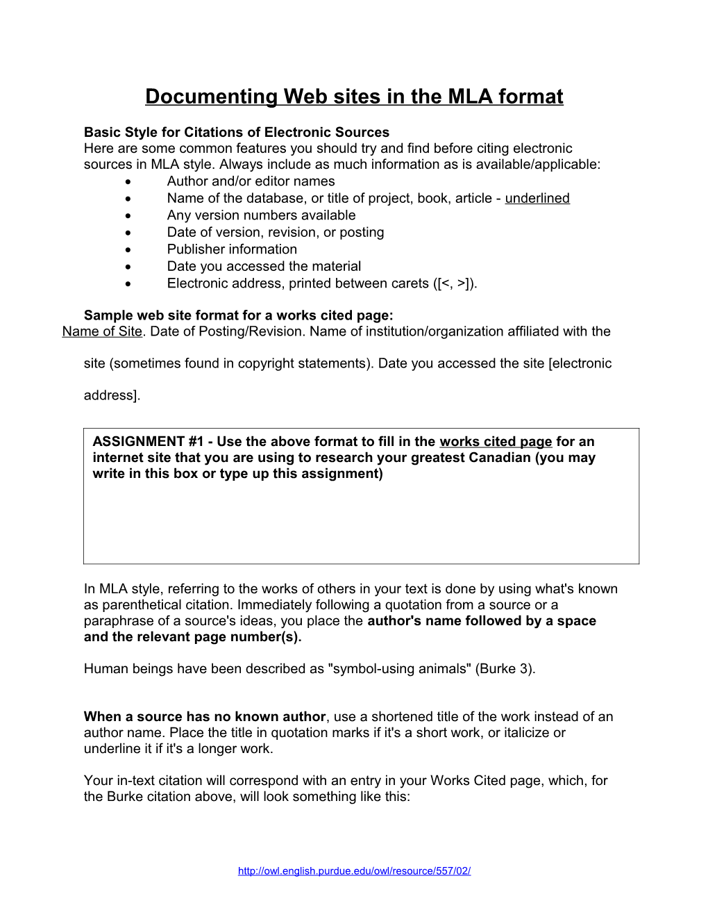 Documenting Web Sites in the MLA Format