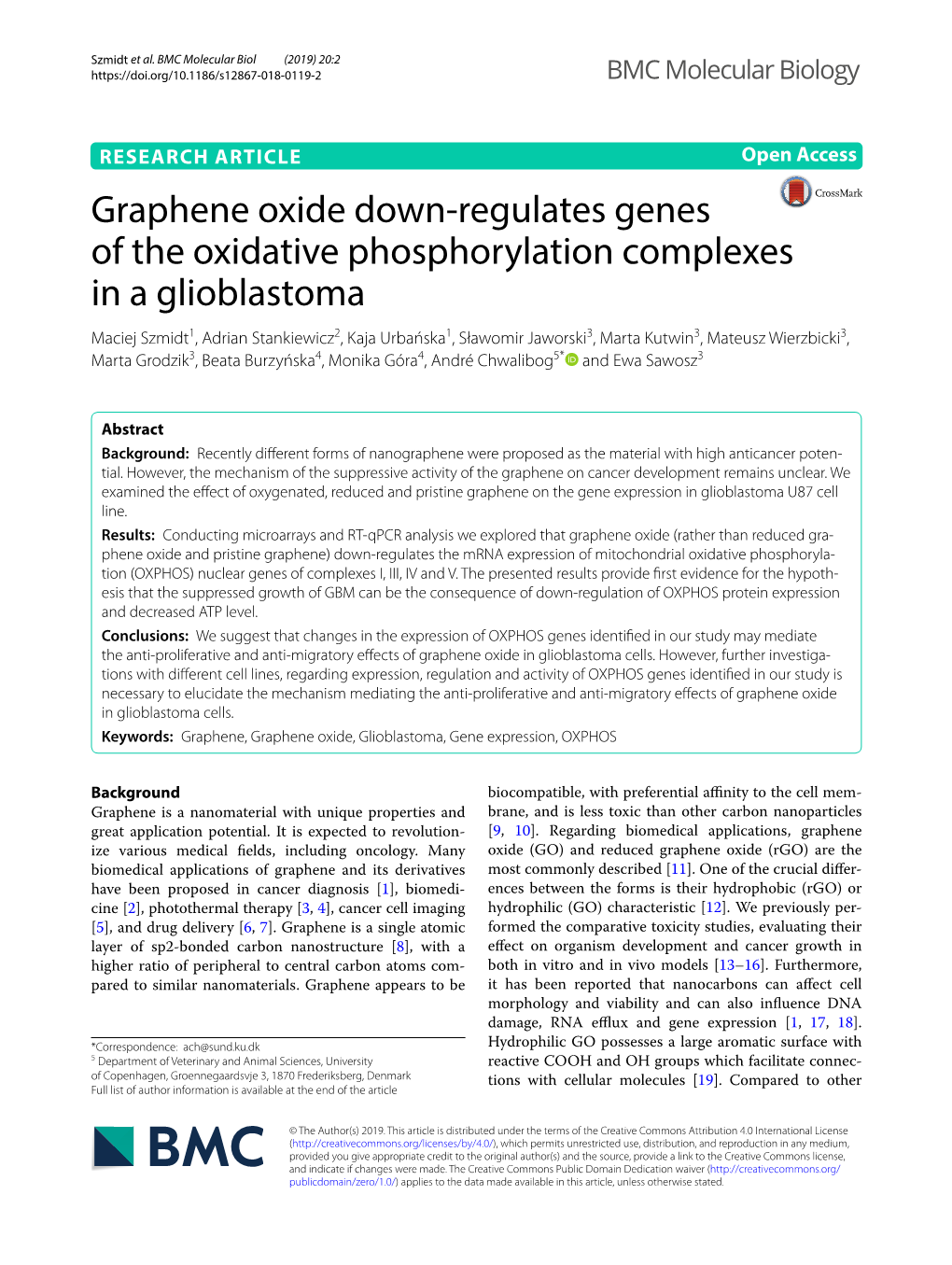 Graphene Oxide Down-Regulates Genes of the Oxidative