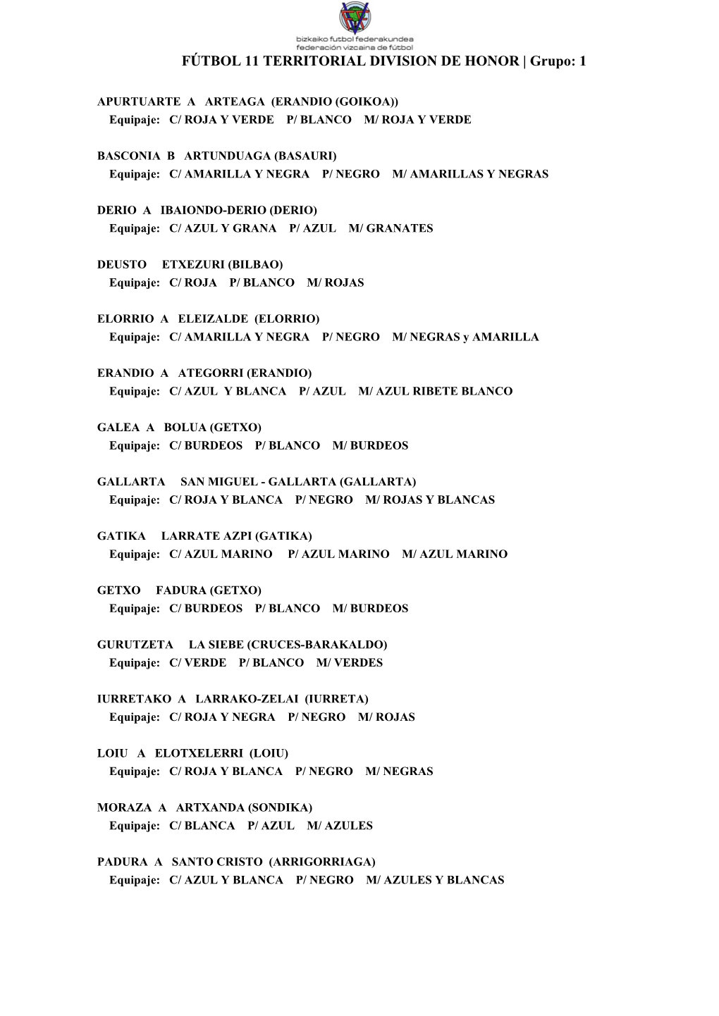 FÚTBOL 11 TERRITORIAL DIVISION DE HONOR | Grupo: 1