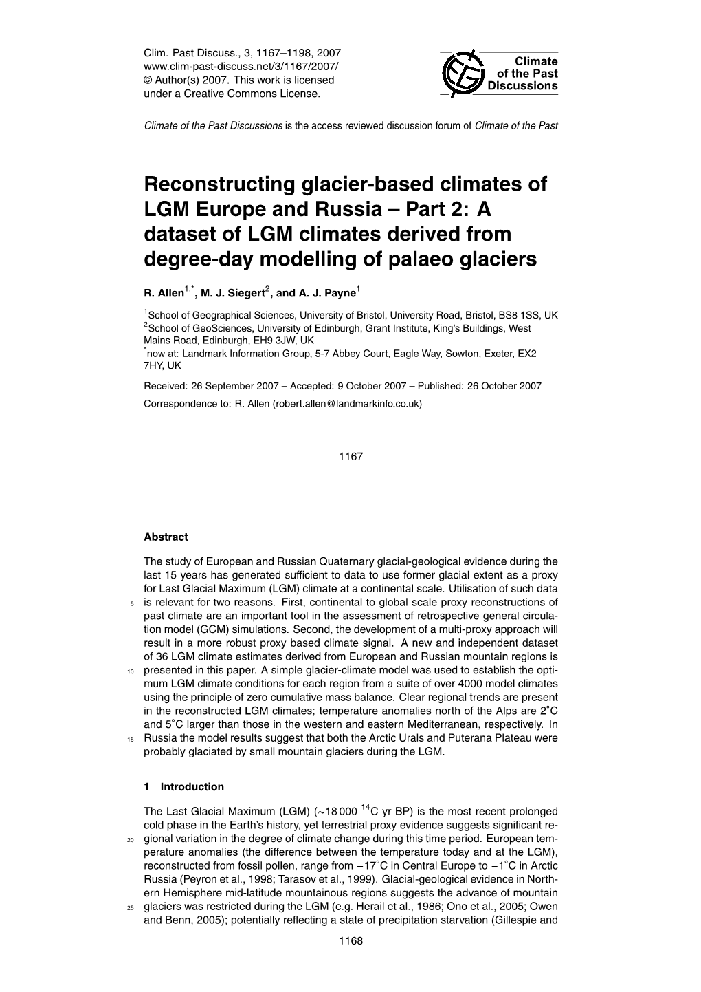 Reconstructing Glacier-Based Climates of LGM Europe and Russia – Part 2: a Dataset of LGM Climates Derived from Degree-Day Modelling of Palaeo Glaciers