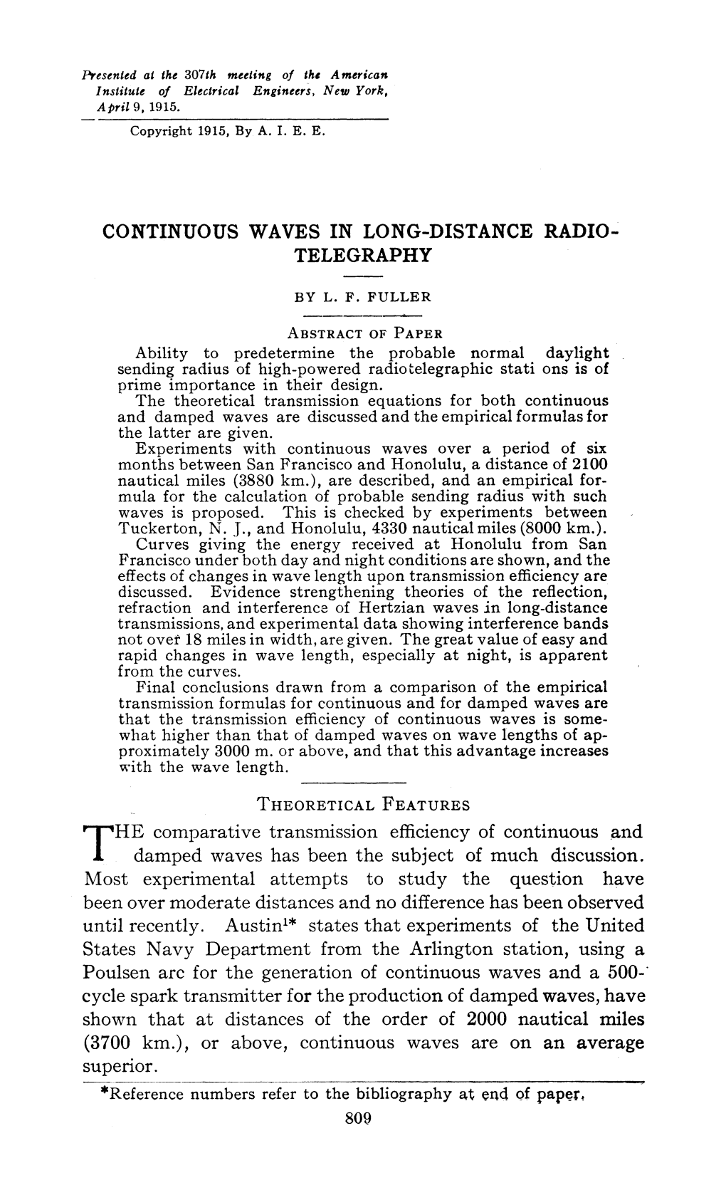 Continuous Waves in Long-Distance Radio- Telegraphy