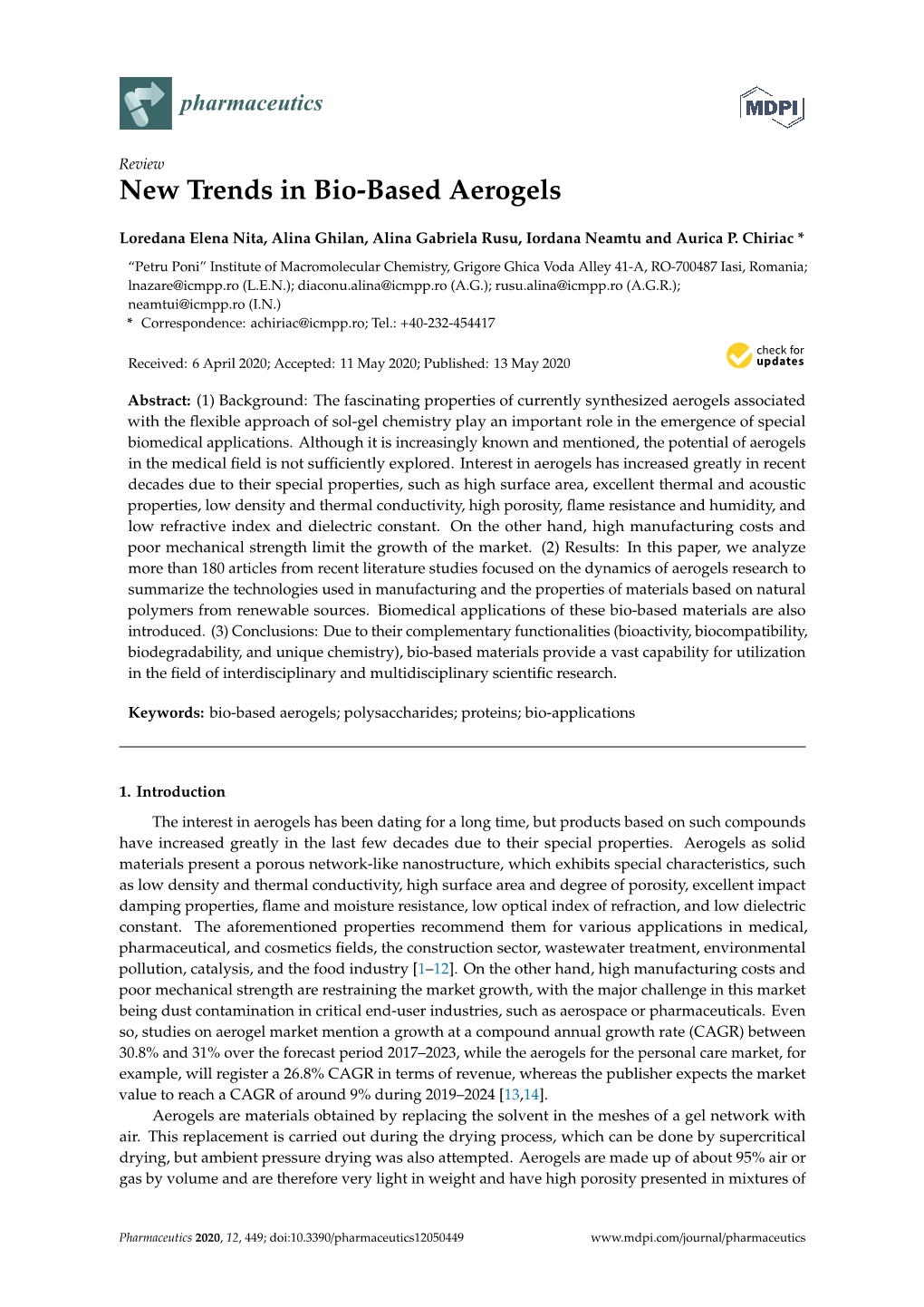 New Trends in Bio-Based Aerogels