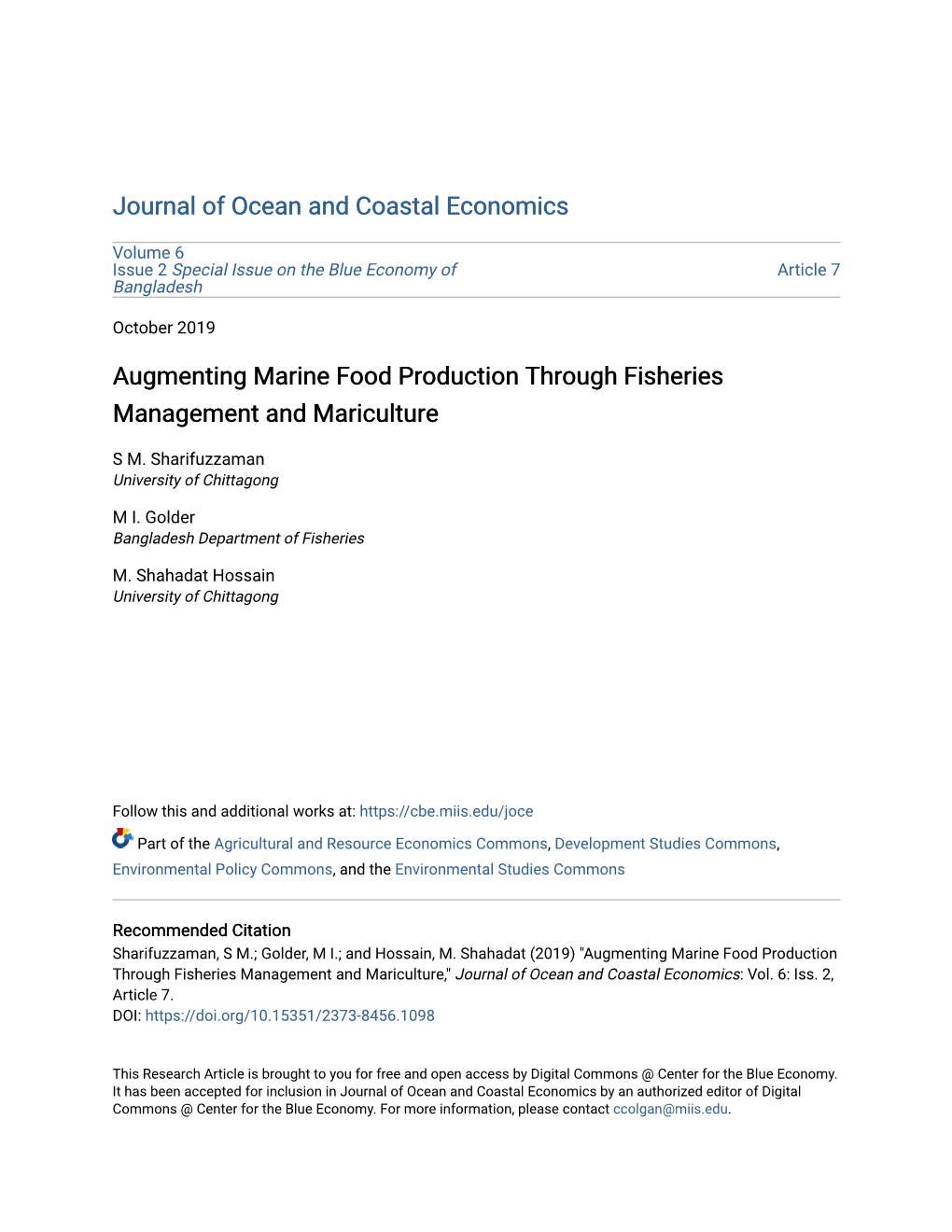 Augmenting Marine Food Production Through Fisheries Management and Mariculture