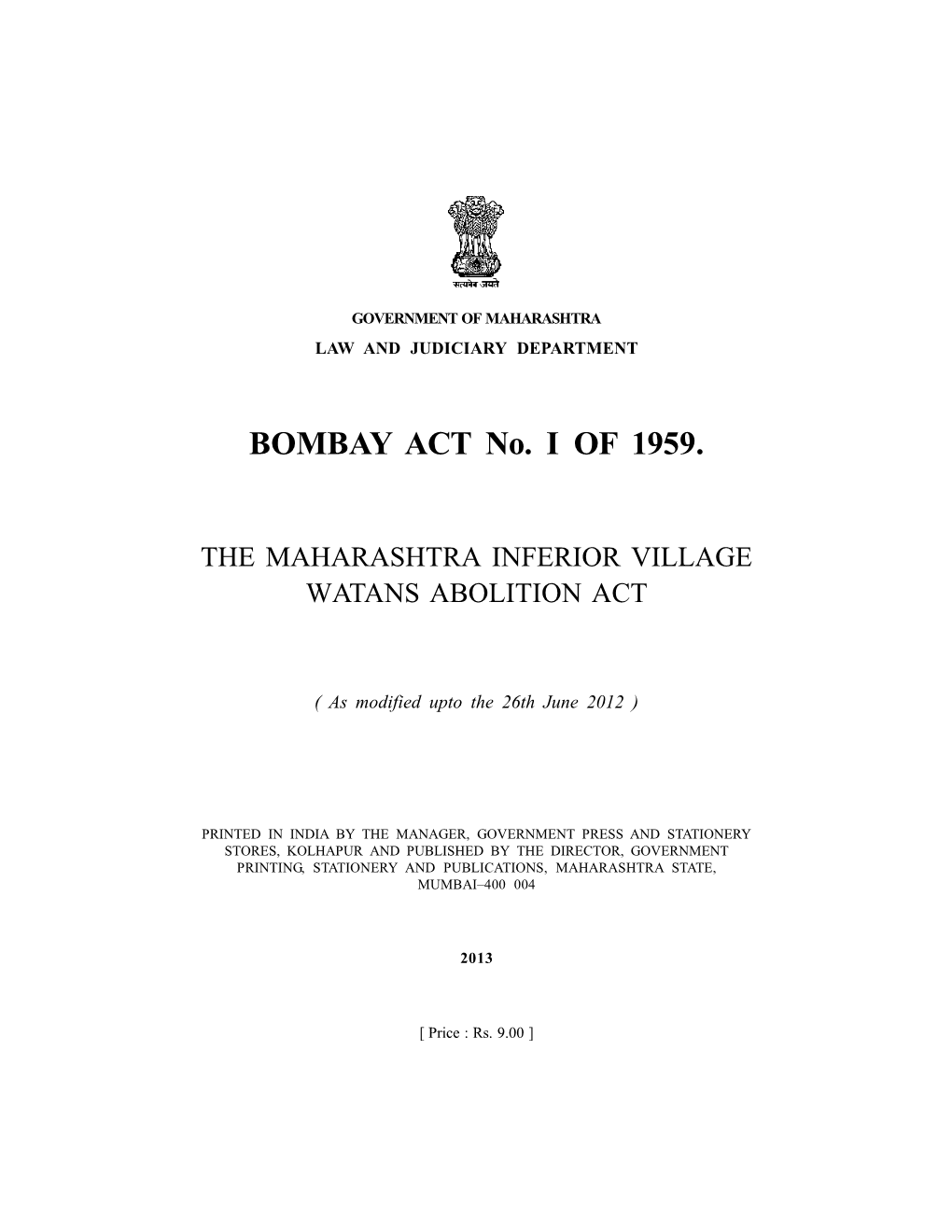 The Maharashtra Inferior Village Watans Abolition Act.Pdf