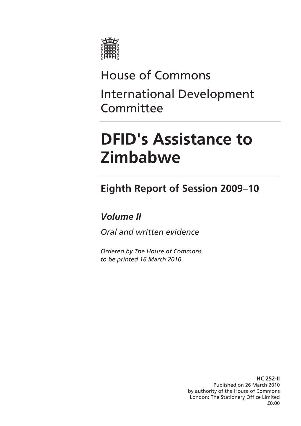 DFID's Assistance to Zimbabwe