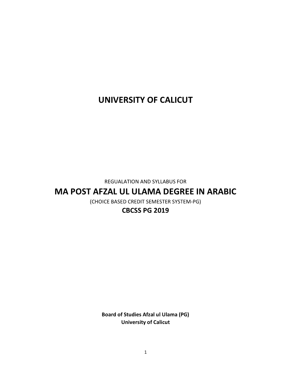 University of Calicut Ma Post Afzal Ul Ulama Degree