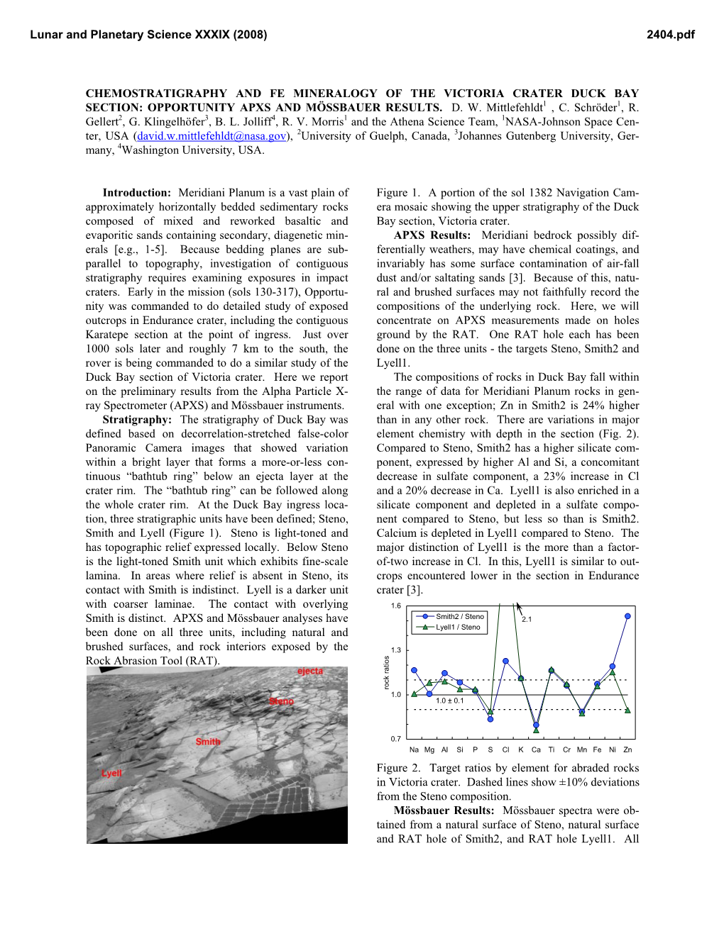 CHEMOSTRATIGRAPHY and FE MINERALOGY of the VICTORIA CRATER DUCK BAY SECTION: OPPORTUNITY APXS and MÖSSBAUER RESULTS. D. W. Mittlefehldt1 , C