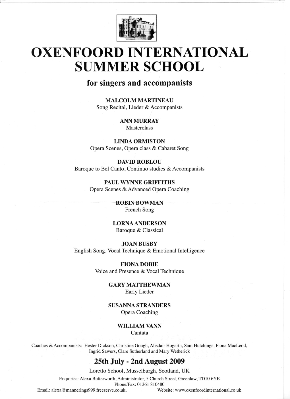 SUMMERSCHOOL for Singersand Accompanists