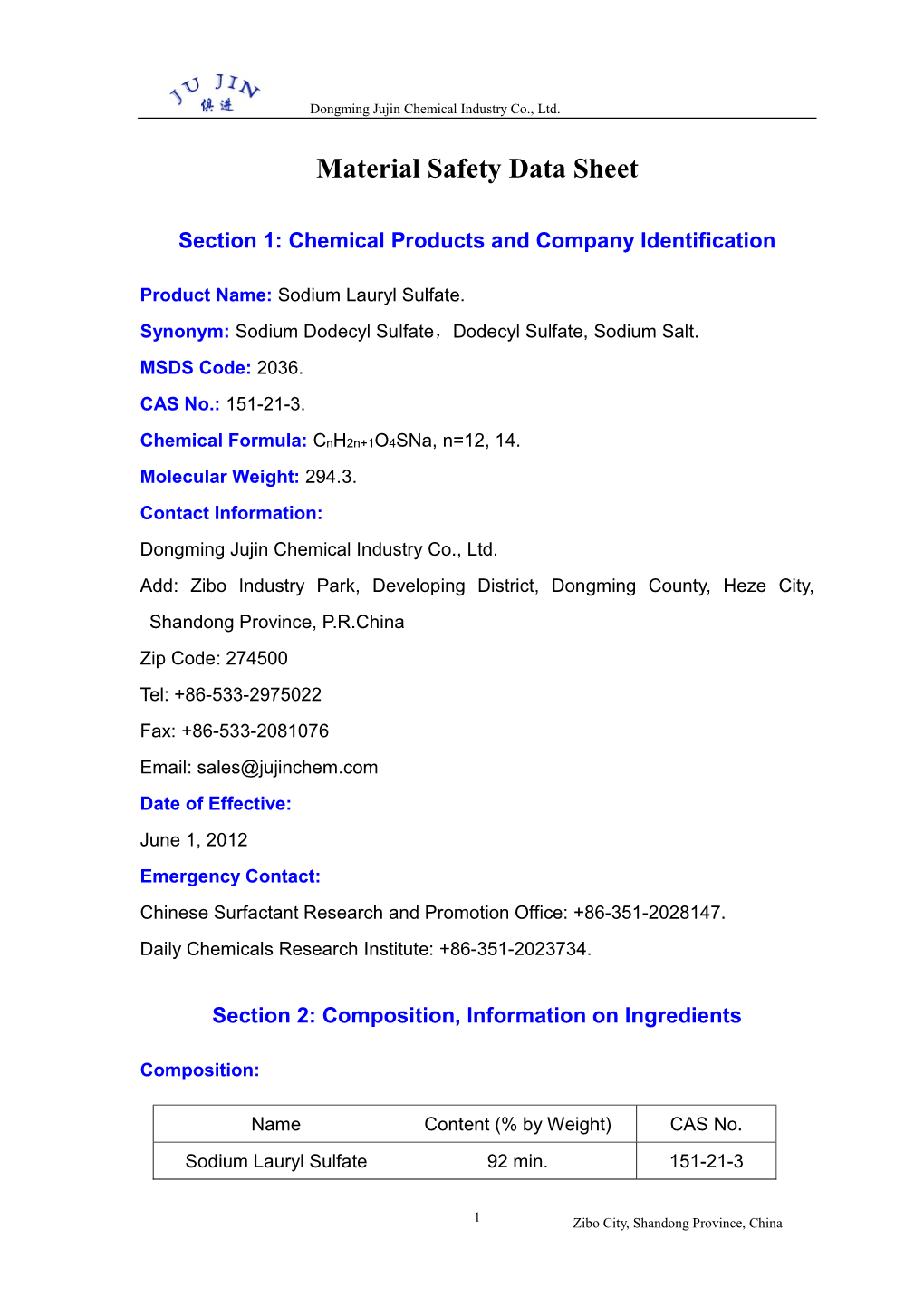 Material Safety Data Sheet