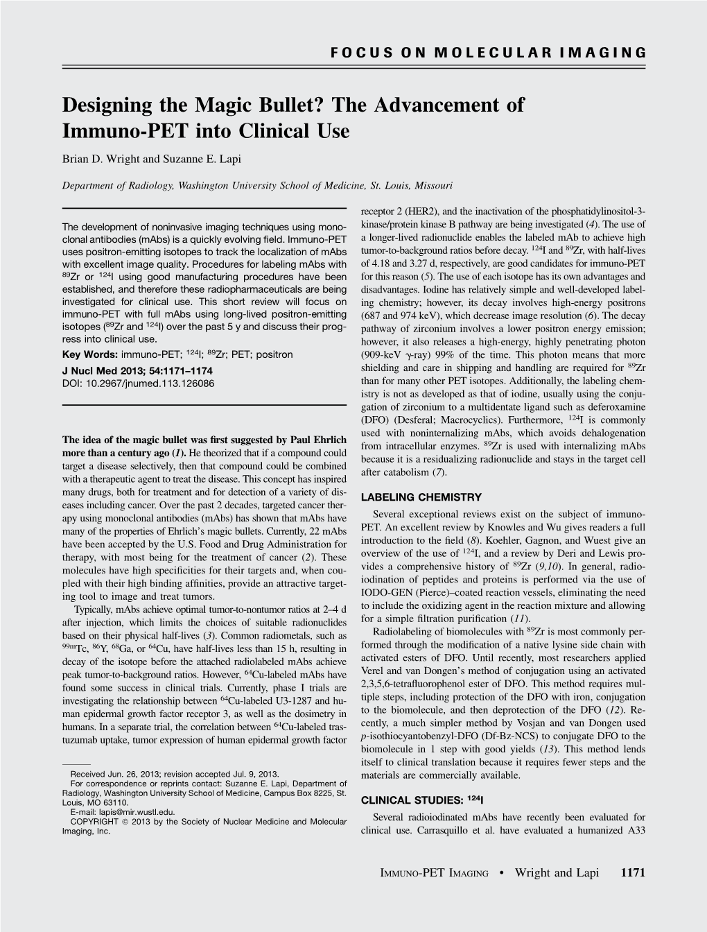 The Advancement of Immuno-PET Into Clinical Use Brian D