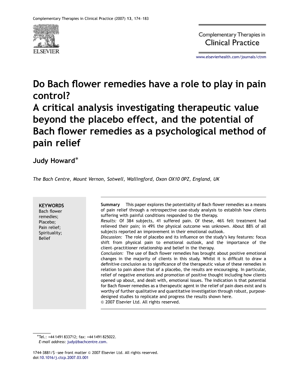 Do Bach Flower Remedies Have a Role to Play in Pain Control?