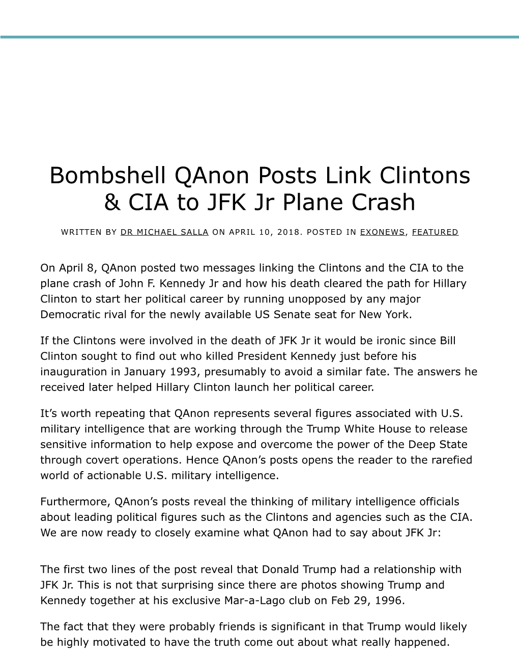 Bombshell Qanon Posts Link Clintons & CIA to JFK Jr Plane Crash