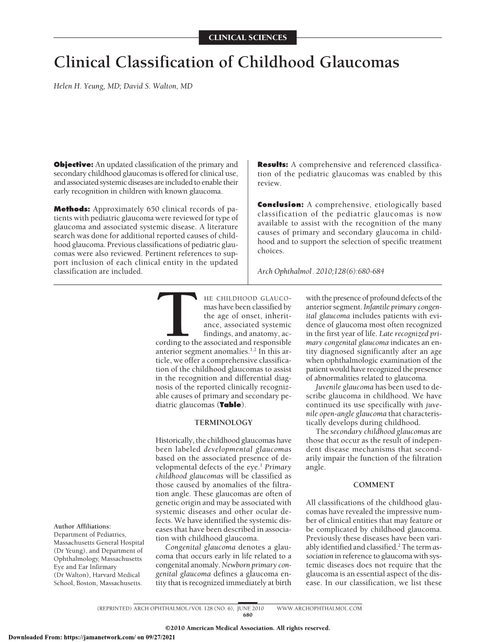 Clinical Classification of Childhood Glaucomas